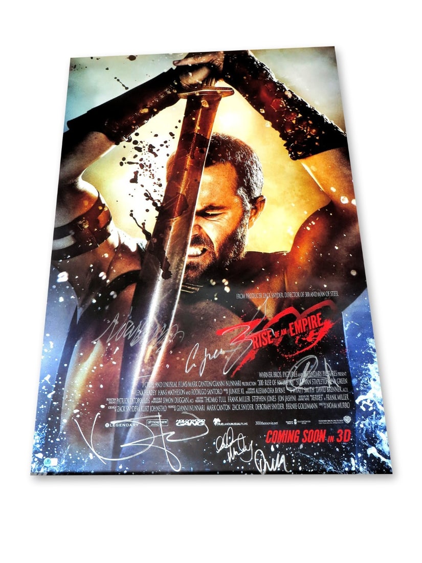 300 Rise of an Empire Autographed Poster 27x40 Beckett Authenticated: 300 Rise of an Empire Autographed Poster 27x40 Beckett Authenticated This impressive 27" x 40" poster from "300: Rise of an Empire" features the autographs of notable personalities including Evan Gree