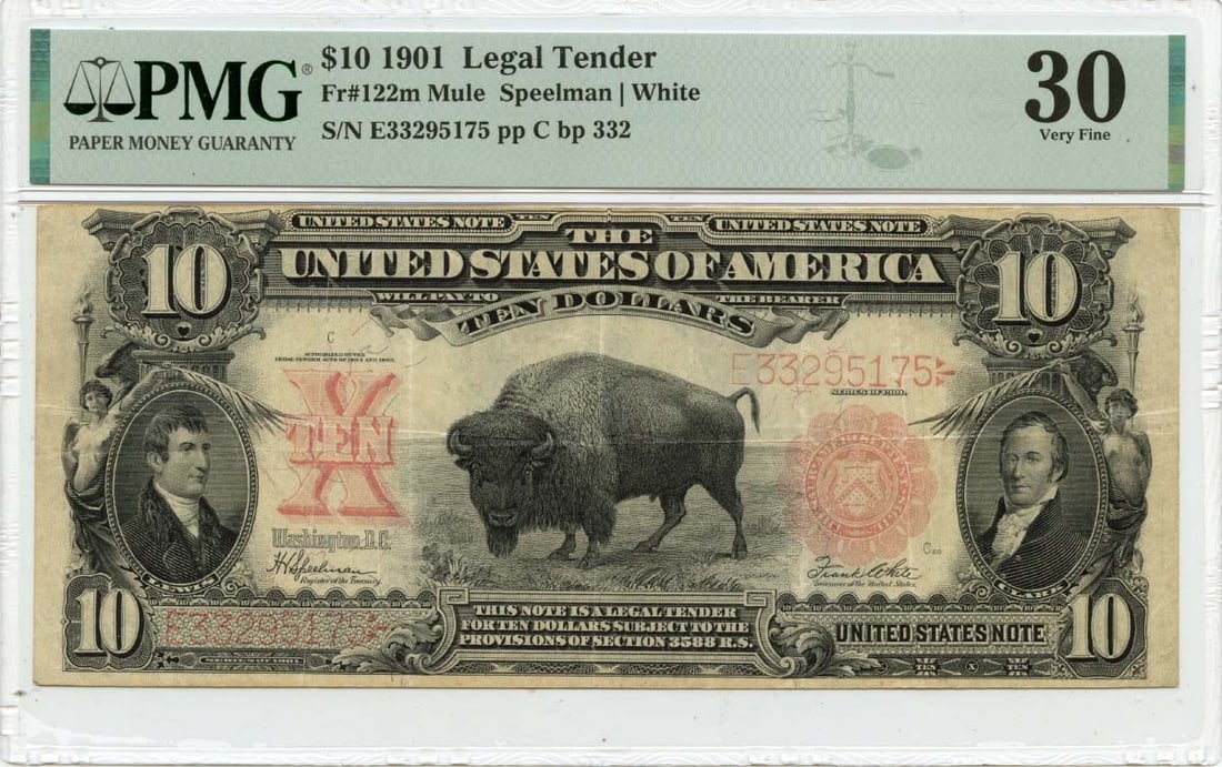 1901 $10 Legal Tender Note Mule PMG VF30 Bison (1 of 2)
