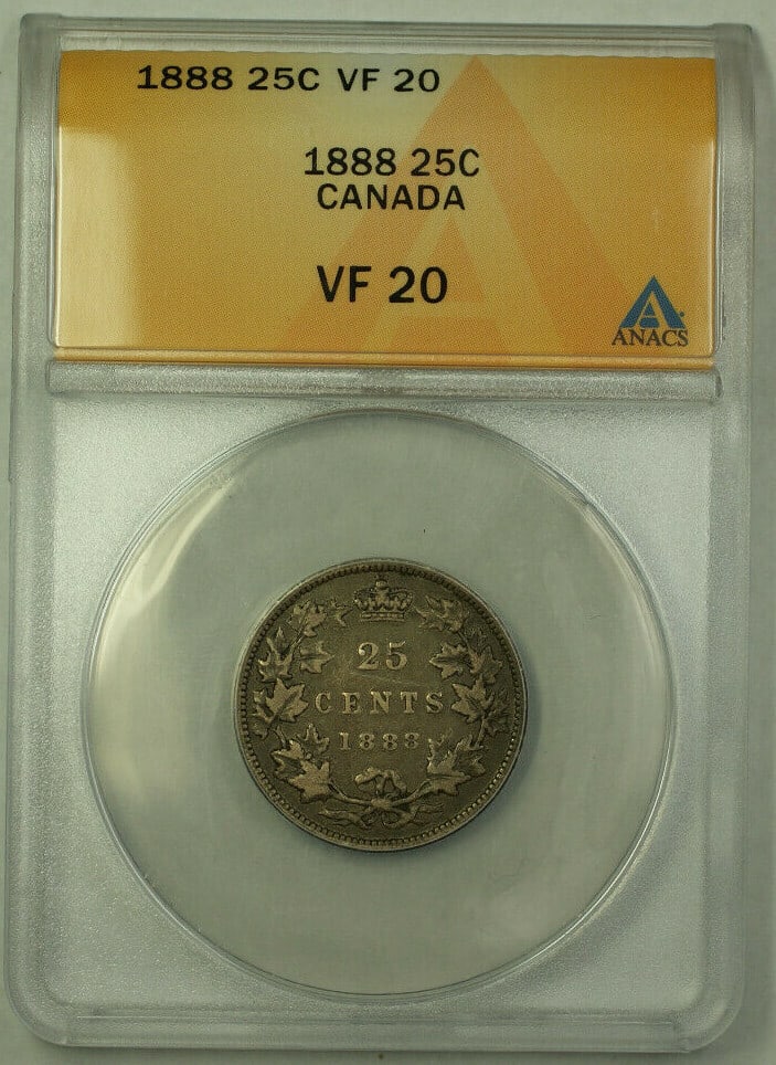Queen Victoria 1888 Silver 25 Cent Canadian Coin ANACS VF 20 Certified (1 of 2)