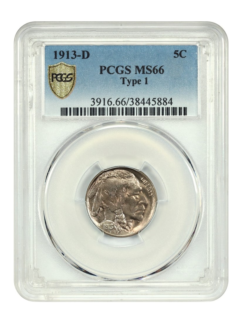 1913-D Type 1 Buffalo Nickel PCGS MS66 Gem Uncirculated Five Cent Coin (1 of 4)