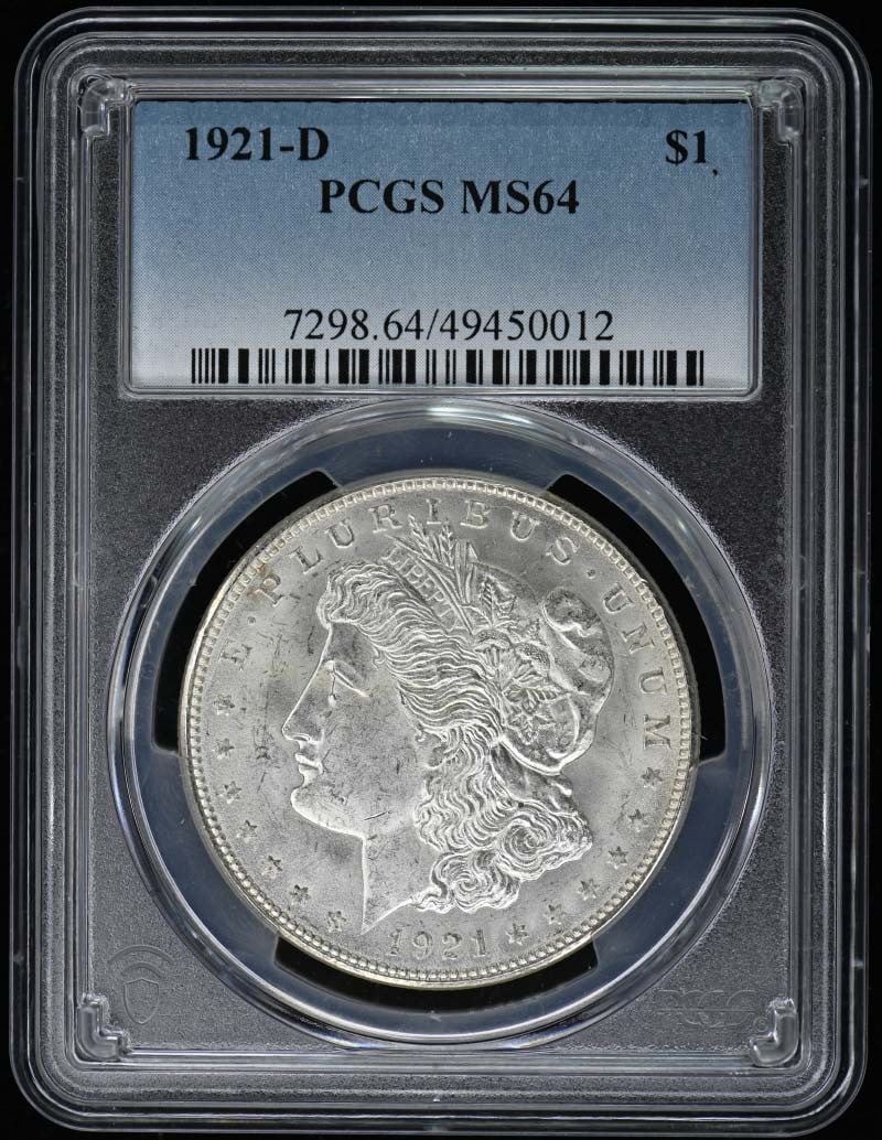 1921-D Morgan Dollar PCGS MS64 Uncirculated Denver Coin: 1921-D Morgan Dollar PCGS MS64 Uncirculated Denver Coin This 1921-D Morgan Dollar is graded MS64 by PCGS, ensuring its high quality and uncirculated condition. Minted in Denver, this iconic coin is a