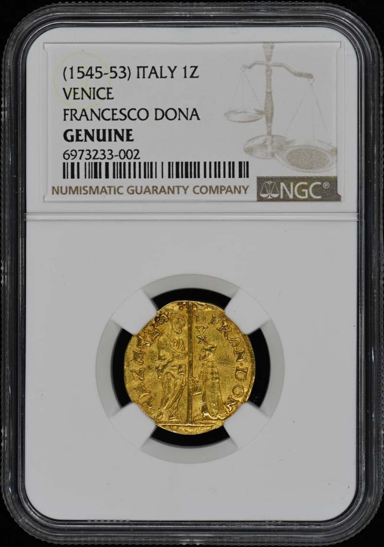 1545-1553 Venice Italy Coin NGC Certified Genuine: 1545-1553 Venice Italy Coin NGC Certified Genuine This is a genuine Italian coin from Venice, dated between 1545-53. It has been certified by NGC with certification number 6973233002. The coin is cate