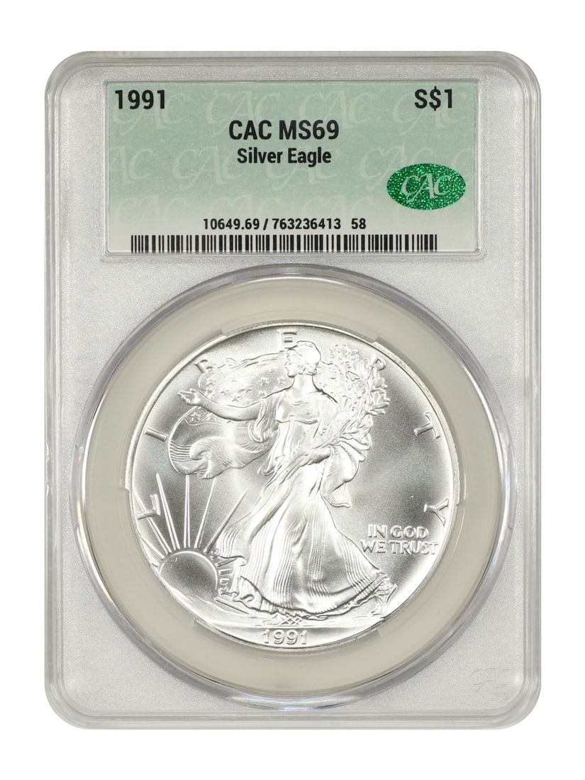 1991 Silver Eagle Dollar CACG Graded MS69 One Ounce Uncirculated Coin (1 of 4)