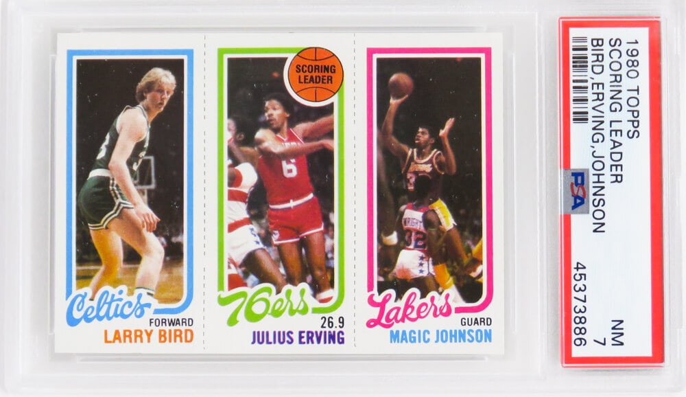 1980 Topps Larry Bird Magic Johnson Erving Scoring Leaders Card PSA 7 (1 of 2)