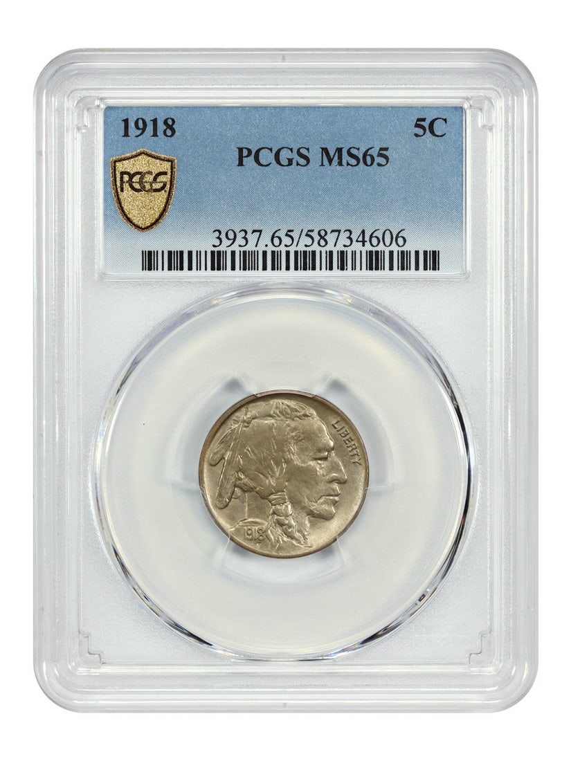 1918 Buffalo Nickel 5C PCGS MS65 Uncirculated Gem Quality: 1918 Buffalo Nickel 5C PCGS MS65 Uncirculated Gem Quality This 1918 Buffalo Nickel is certified by PCGS with a grade of MS65, indicating it is in uncirculated condition. The coin features frosty khaki