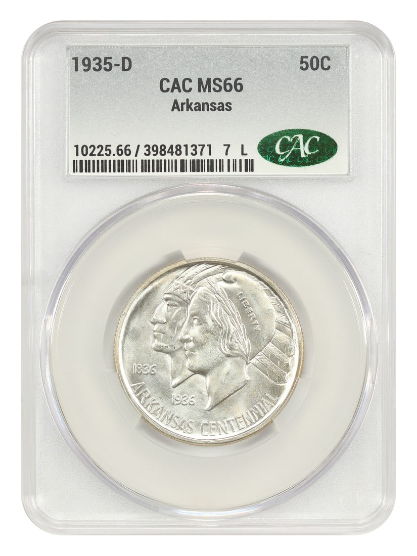 1935-D Arkansas 50C Classic Silver Commemorative CACG MS66 Low Mintage Coin (1 of 4)