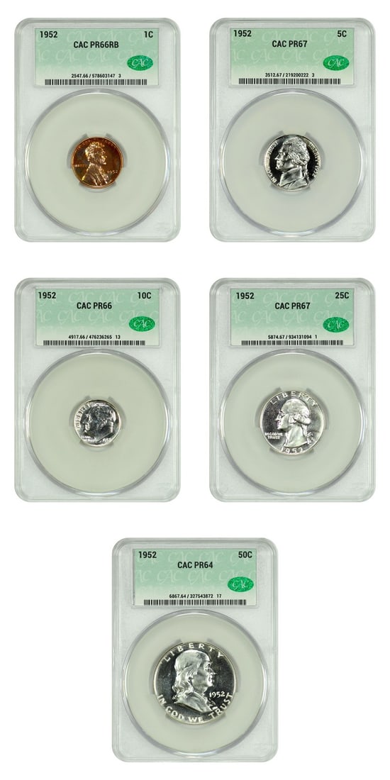 1952 CACG Certified Five Coin Proof Set PR64-67 Philadelphia (1 of 4)