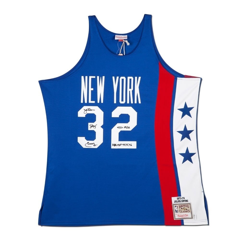 Julius Erving Signed Mitchell & Ness 1975 ABA Jersey #32: Julius Erving Signed Mitchell & Ness 1975 ABA Jersey #32 Celebrate the legacy of basketball legend Julius Erving with this authentic Mitchell & Ness 1975 ABA jersey. This limited edition jersey is num