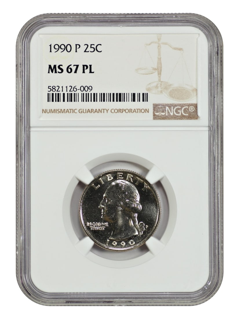 NGC MS67PL 1990-P Washington Quarter Prooflike Uncirculated 25 Cent Coin (1 of 6)