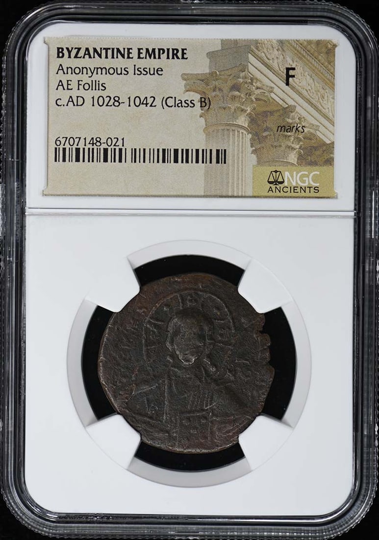 Byzantine Empire AE Follis NGC F12 Certified Coin (1 of 2)