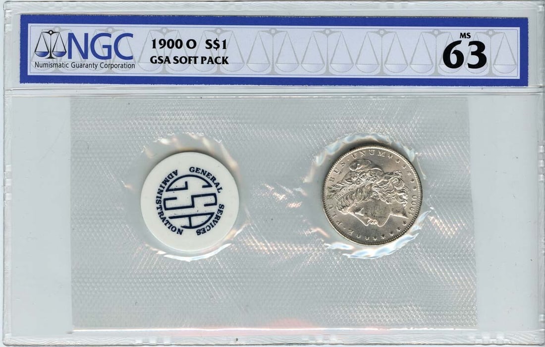 1900-O NGC MS63 Morgan Dollar Uncirculated Soft Pack: 1900-O NGC MS63 Morgan Dollar Uncirculated Soft Pack This is a 1900-O Morgan Dollar certified by NGC with a grade of MS63, indicating it is in uncirculated condition. The coin was minted in New Orlean