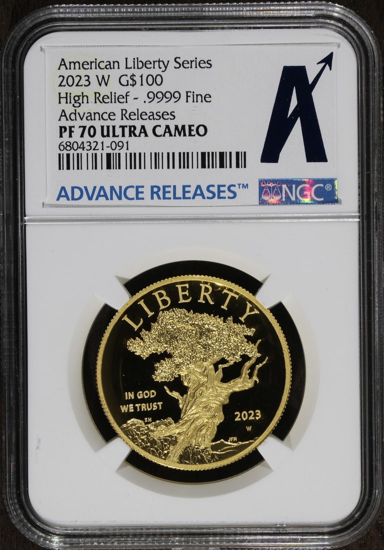 2023-W Proof Gold American Liberty Coin PR70 NGC 1 oz High Relief: 2023-W Proof Gold American Liberty Coin PR70 NGC 1 oz High Relief This stunning 2023-W High Relief Proof Gold American Liberty coin features a beautiful design crafted from 1 oz of .9999 fine gold. Gr