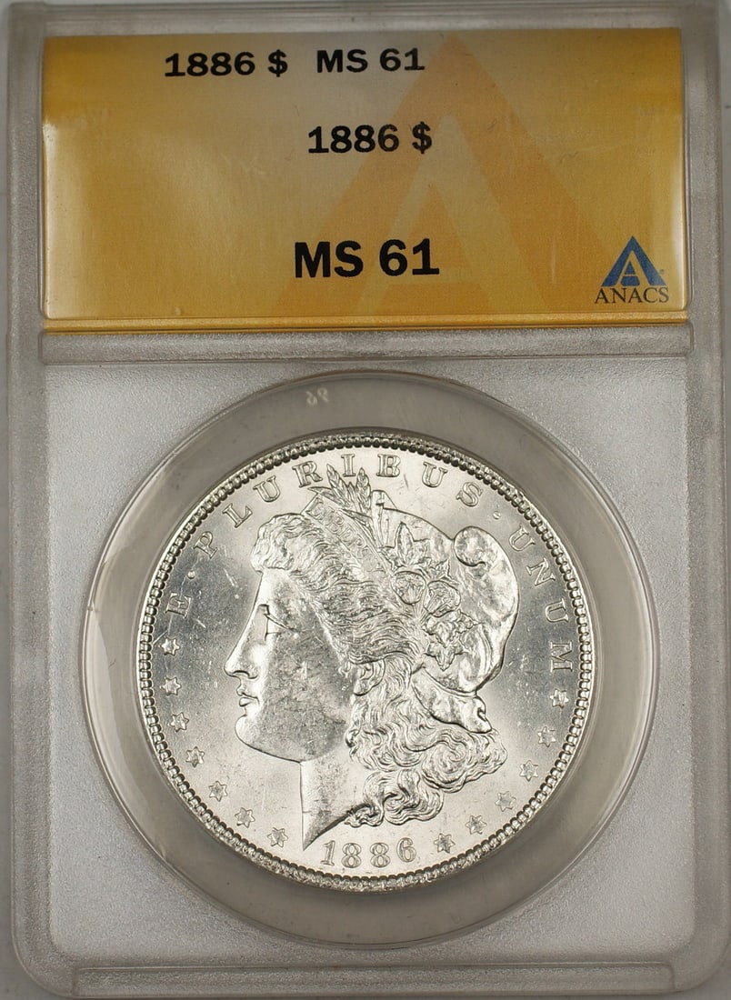 1886 Silver Morgan Dollar ANACS MS-61 Certified Uncirculated Philadelphia Coin (1 of 2)
