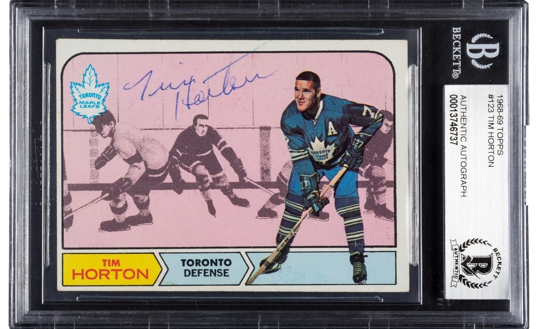 1968 Topps Tim Horton #123 Signed Hockey Card BGS Authenticated Rare Collectible (1 of 2)
