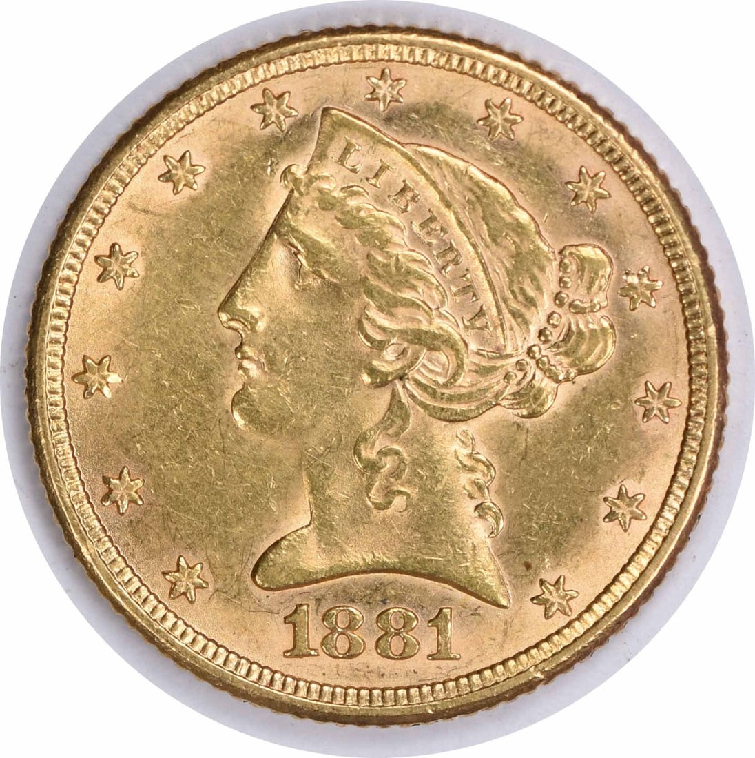 1881 $5 Gold Liberty Head Coin AU by Christian Gobrecht (1 of 2)