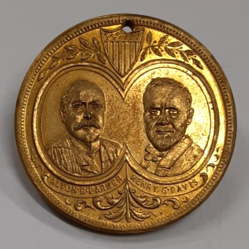 Bronze 1904 Democratic Medal Parker Davis 32MM Souvenir With Hanging Hole (1 of 2)
