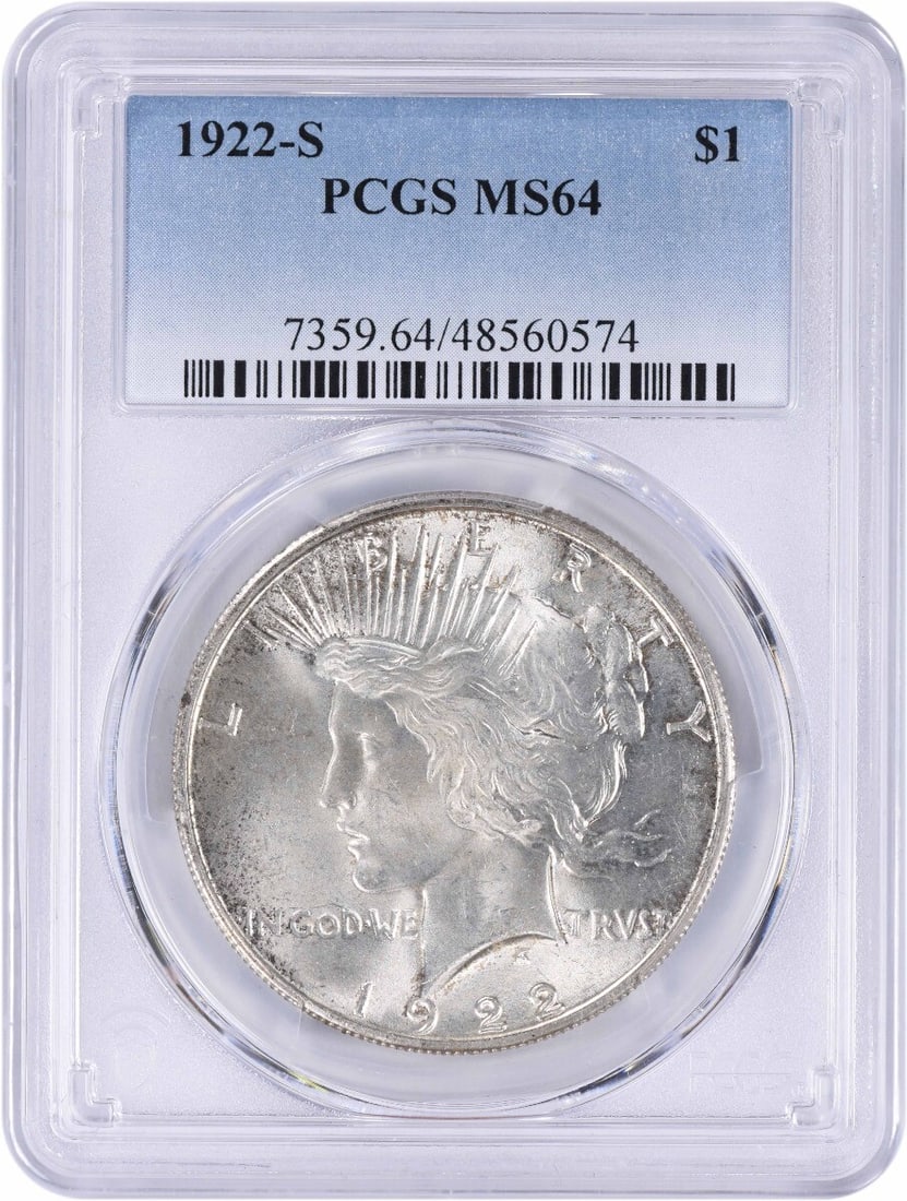 1922-S Peace Silver Dollar MS64 Uncirculated PCGS Certified (1 of 2)