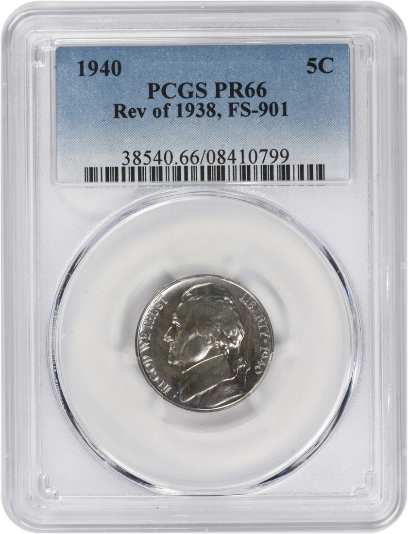PCGS PR66 1940 Jefferson Nickel Reverse 1938 Five Cent Coin (1 of 4)