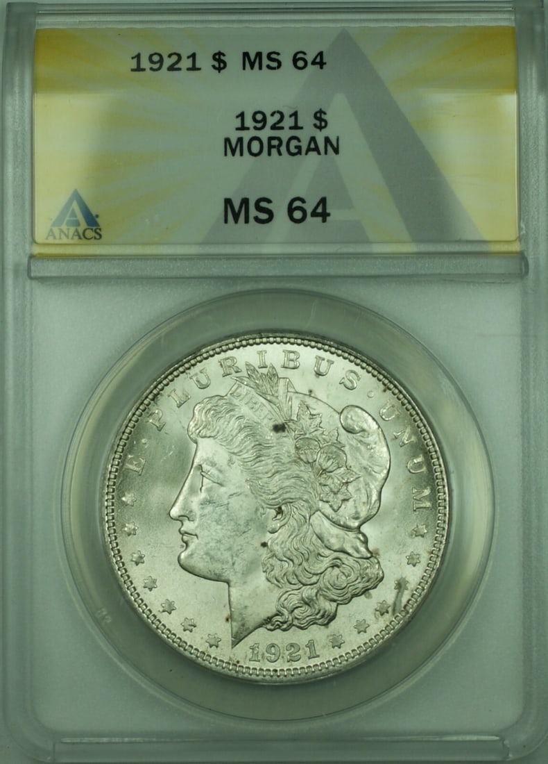 ANACS MS-64 1921 Morgan Dollar Silver $1 Coin from Philadelphia (1 of 2)