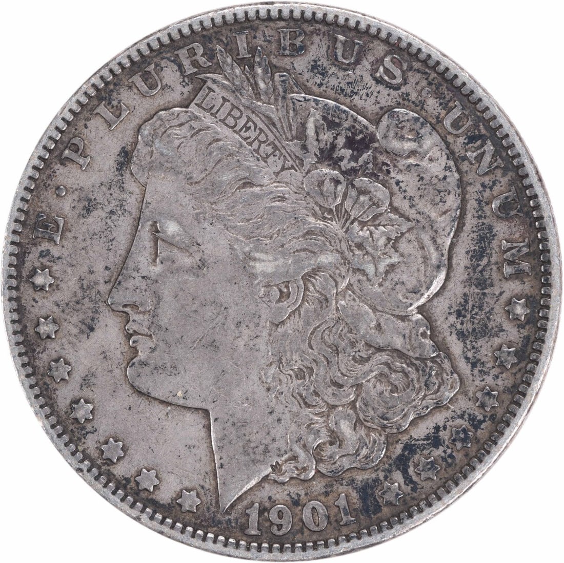 1901 Morgan Silver Dollar 90% Silver XF Uncertified Coin: 1901 Morgan Silver Dollar 90% Silver XF Uncertified Coin This 1901 Morgan Silver Dollar is an iconic piece of American numismatics, featuring a classic design by George T. Morgan. The coin is composed
