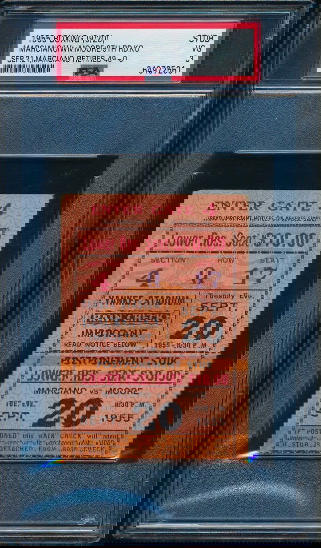 1955 Rocky Marciano vs Archie Moore Ticket Stub PSA 188180 Yankee Stadium (1 of 2)