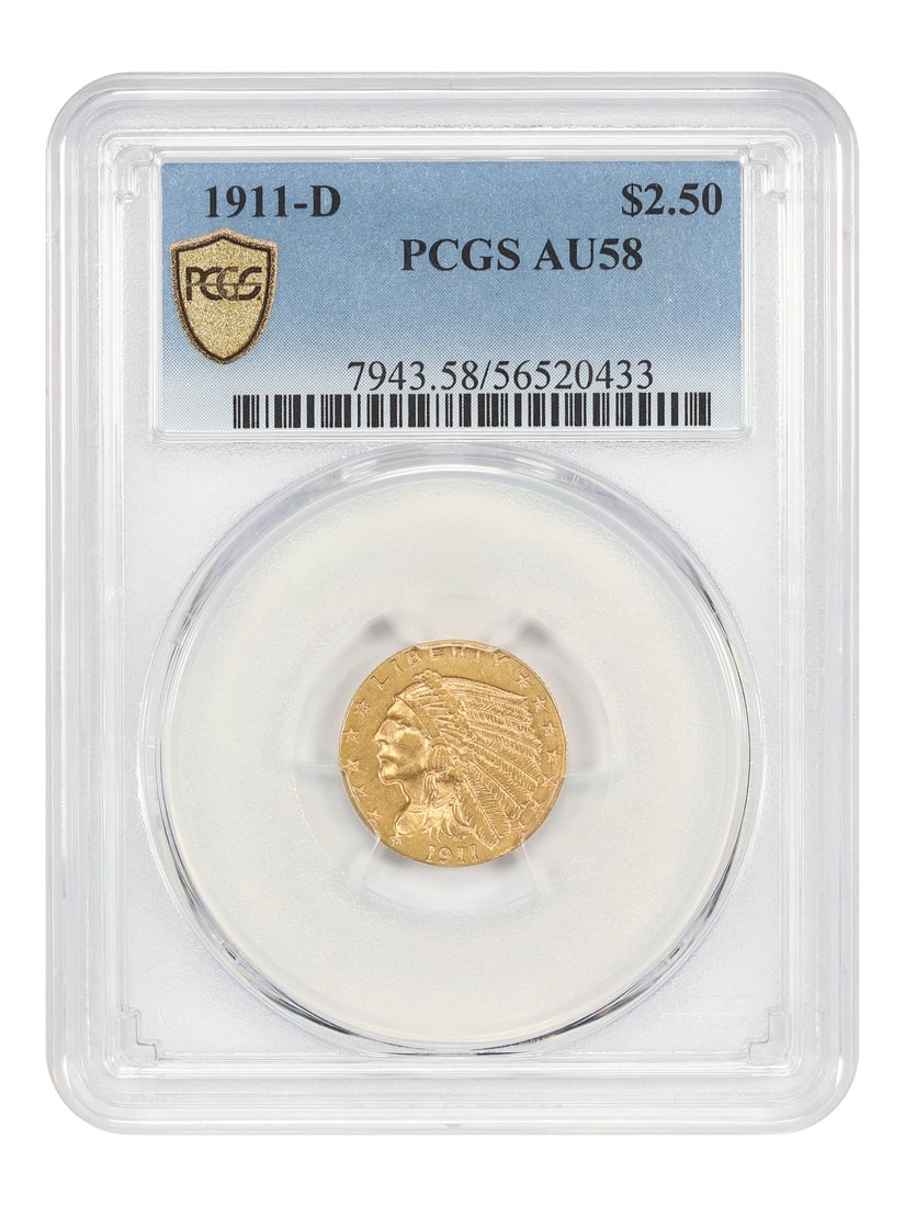 1911-D Indian $2.5 Gold Quarter Eagle PCGS AU58 Strong D Key Date (1 of 4)