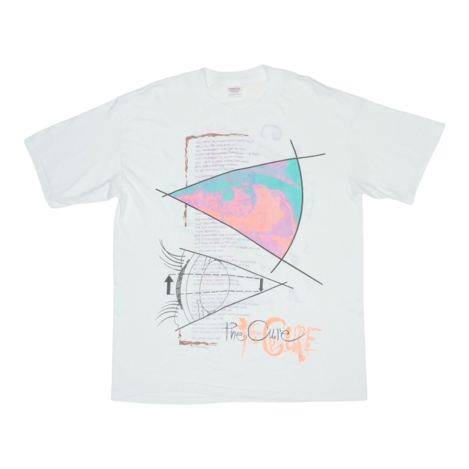 Vintage 1987 The Cure Kissing Tour White Poly Cotton Band Shirt: Vintage 1987 The Cure Kissing Tour White Poly Cotton Band Shirt This is an original vintage 1987 The Cure Kissing Tour shirt, featuring both front and back graphics. Made from a 50/50 poly/cotton blen