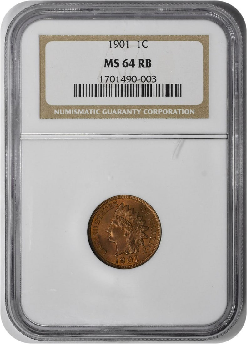 NGC MS64RB 1901 Indian Head Small Cent Copper Coin (1 of 2)