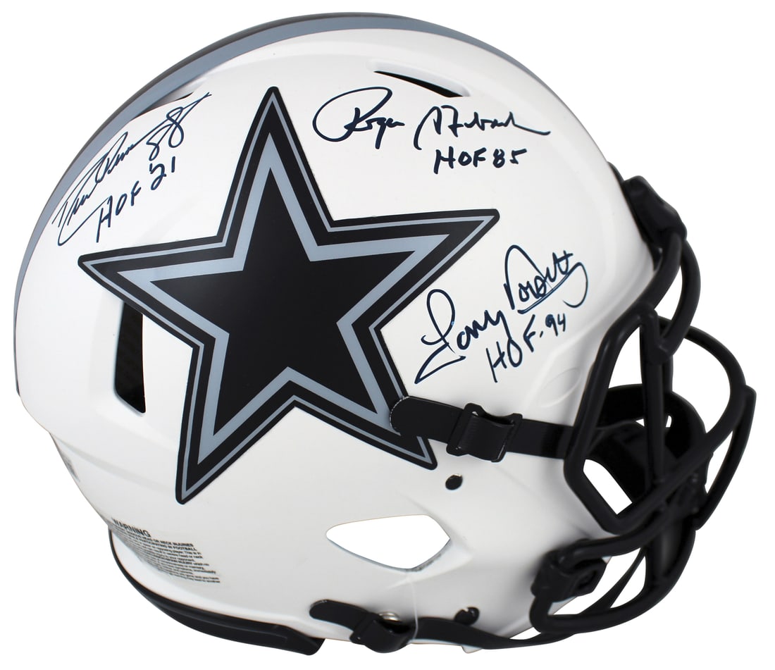 Dallas Cowboys Signed Lunar Helmet Staubach Dorsett Pearson BAS Authenticated (1 of 3)
