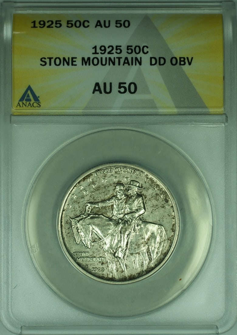 ANACS AU 50 Stone Mountain 1925 Double Die Obverse Silver Half Dollar (1 of 2)