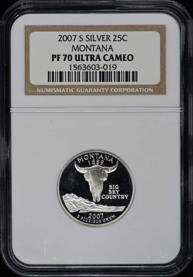 2007 S Silver Statehood Quarter 5 Piece Set NGC PR70DCAM: 2007 S Silver Statehood Quarter 5 Piece Set NGC PR70DCAM This 2007 S Silver Statehood Quarter 5-piece Set features coins graded PR70 by NGC, ensuring their exceptional quality and pristine condition.