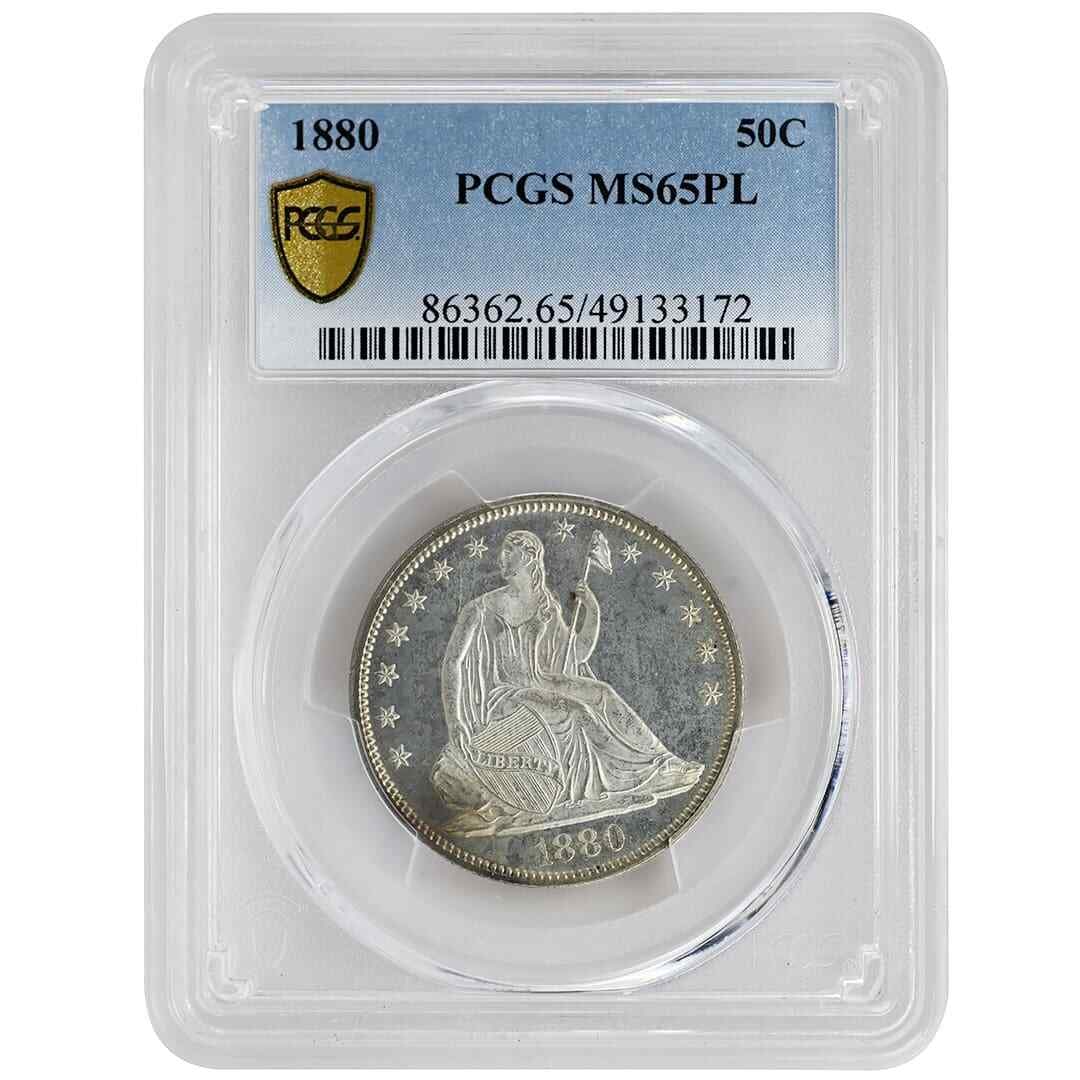 PCGS MS65PL 1880 Liberty Seated Half Dollar Philadelphia Mint Silver Coin: PCGS MS65PL 1880 Liberty Seated Half Dollar Philadelphia Mint Silver Coin This 1880 Liberty Seated Half Dollar is an uncirculated, Philadelphia-minted coin certified by PCGS as MS65PL. Struck in silve