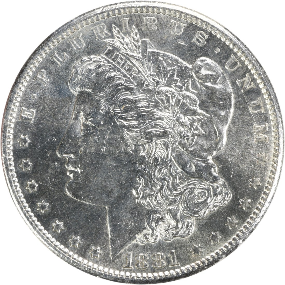 1881-S Morgan Silver Dollar Uncertified Brilliant Uncirculated Coin: 1881-S Morgan Silver Dollar Uncertified Brilliant Uncirculated Coin This 1881-S Morgan Silver Dollar is an uncirculated coin, offering a brilliant uncirculated (BU) grade. Minted in San Francisco, it