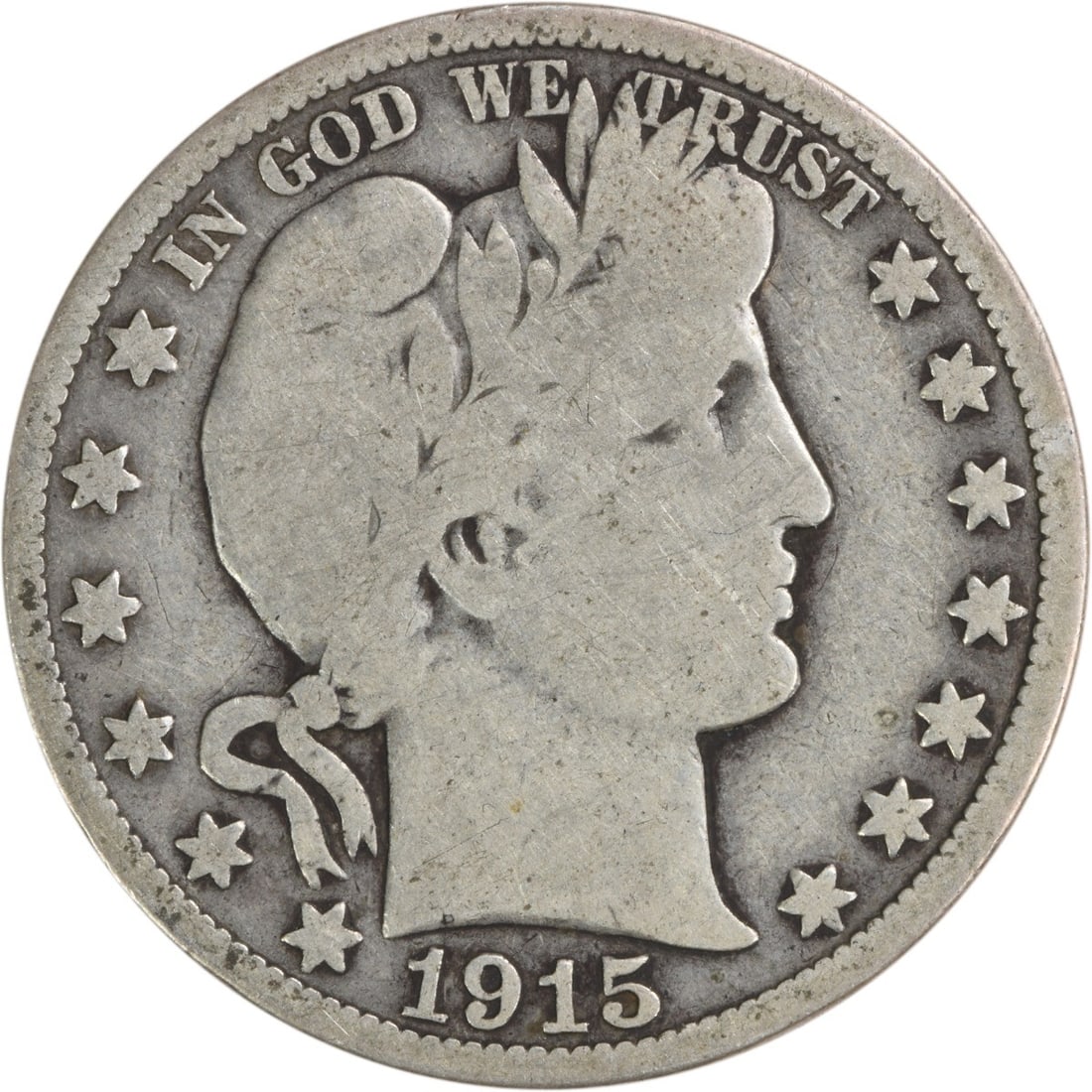1915 Barber Silver Half Dollar 50C VG Uncertified Philadelphia Mint: 1915 Barber Silver Half Dollar 50C VG Uncertified Philadelphia Mint This 1915 Barber Silver Half Dollar is a remarkable piece for collectors. It features a composition of 90% silver and 10% copper, de