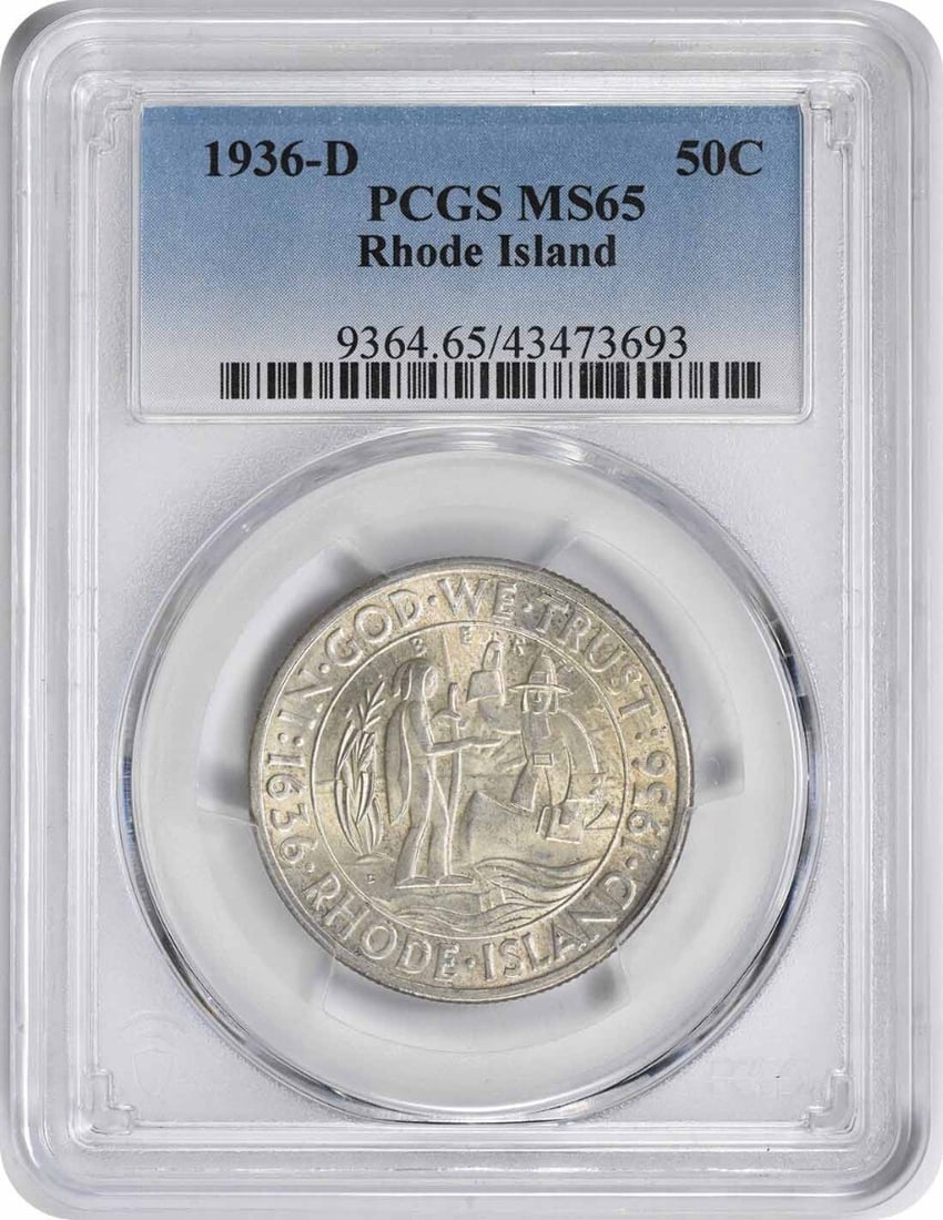 1936-D Rhode Island Commemorative Silver Half Dollar MS65 PCGS 90% Silver (1 of 2)