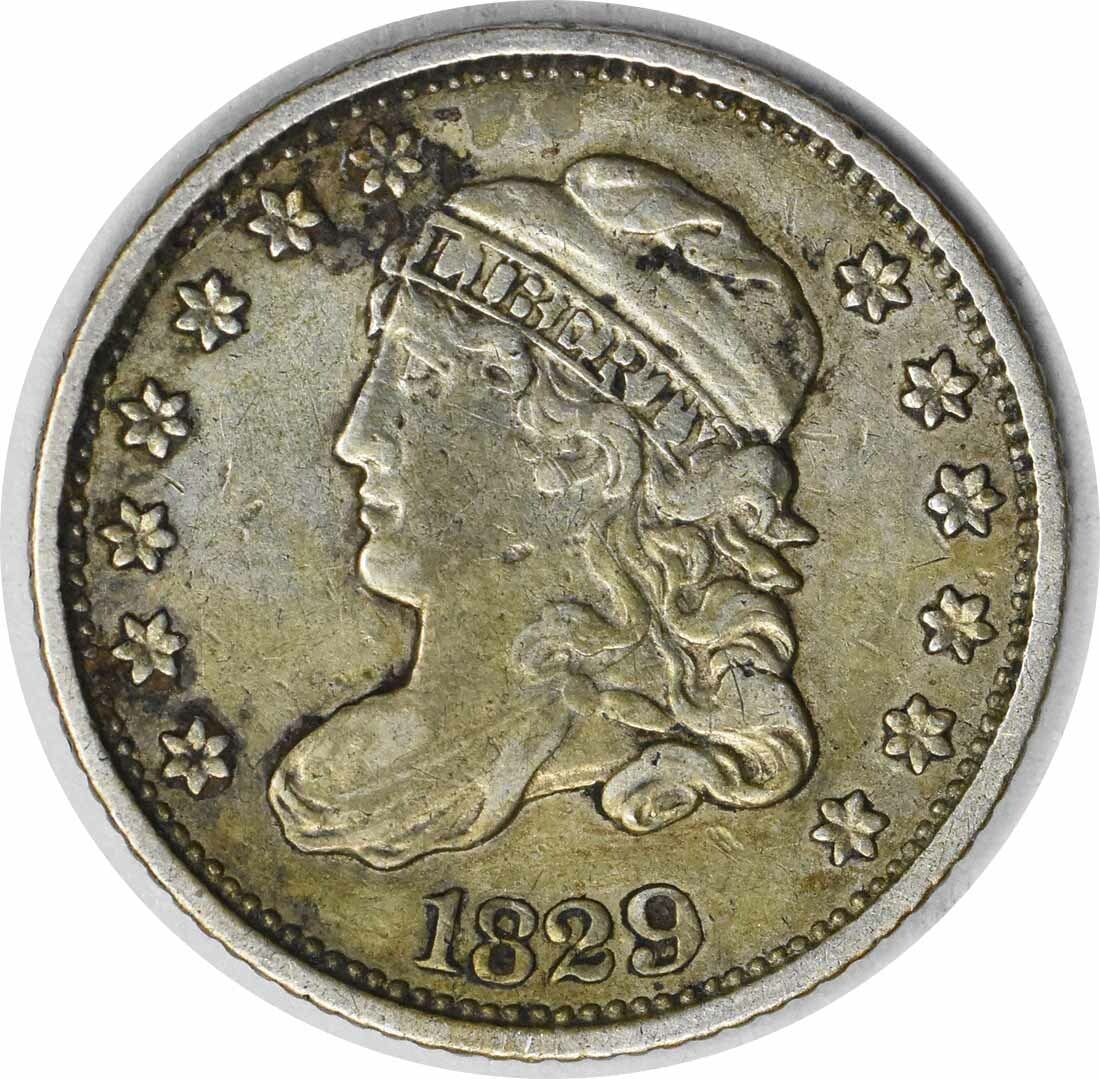1829 Capped Bust Silver Half Dime William Kneass 89.2% Silver Uncertified: 1829 Capped Bust Silver Half Dime William Kneass 89.2% Silver Uncertified This 1829 Capped Bust Silver Half Dime is a remarkable collectible coin, showcasing the artistry of designer William Kneass. T