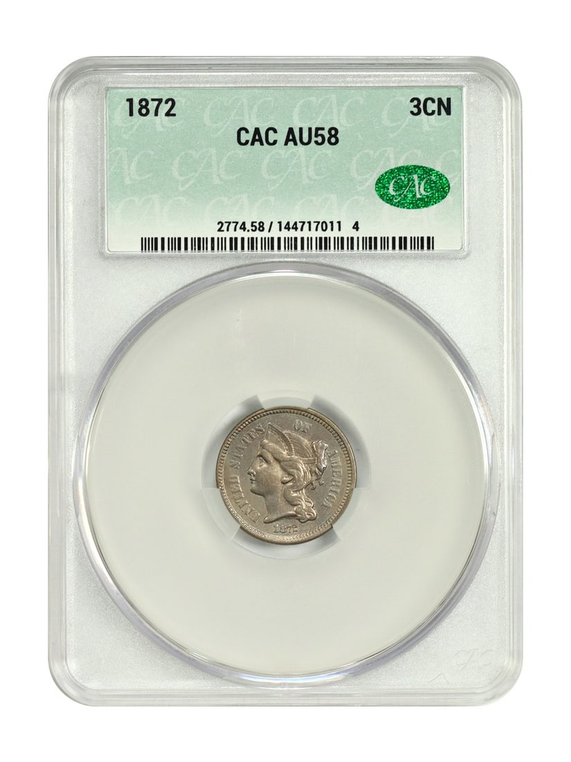 CACG Graded 1872 Three Cent Nickel Coin AU58 (1 of 4)