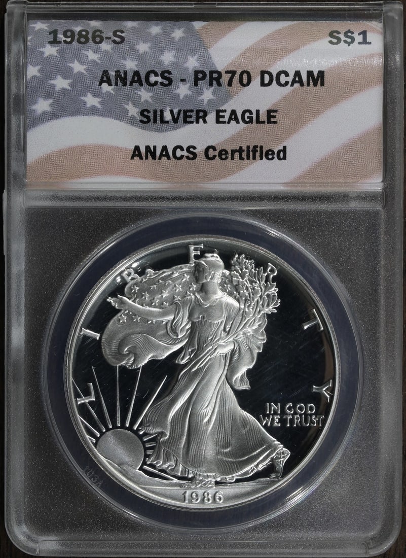 1986-S Proof American Silver Eagle $1 PF70 ANACS First Year Coin (1 of 2)