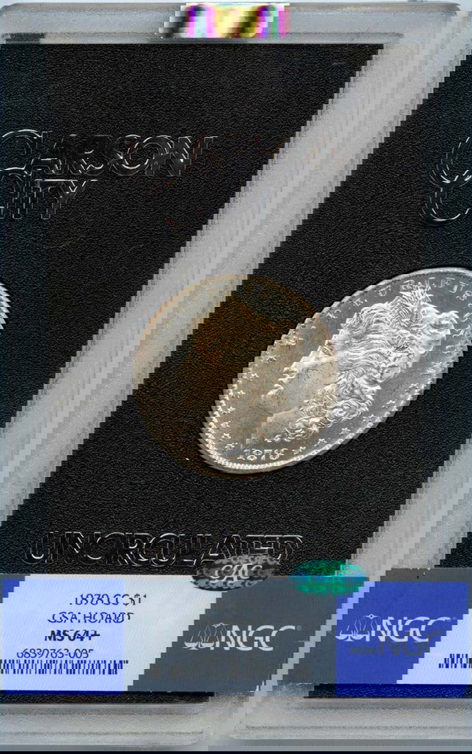 1878-CC Morgan Dollar GSA Hoard NGC MS64+ CAC Certified: 1878-CC Morgan Dollar GSA Hoard NGC MS64+ CAC Certified This 1878-CC Morgan Dollar is a stunning example of numismatic craftsmanship, featuring a grade of MS64+ as certified by NGC, with an additional