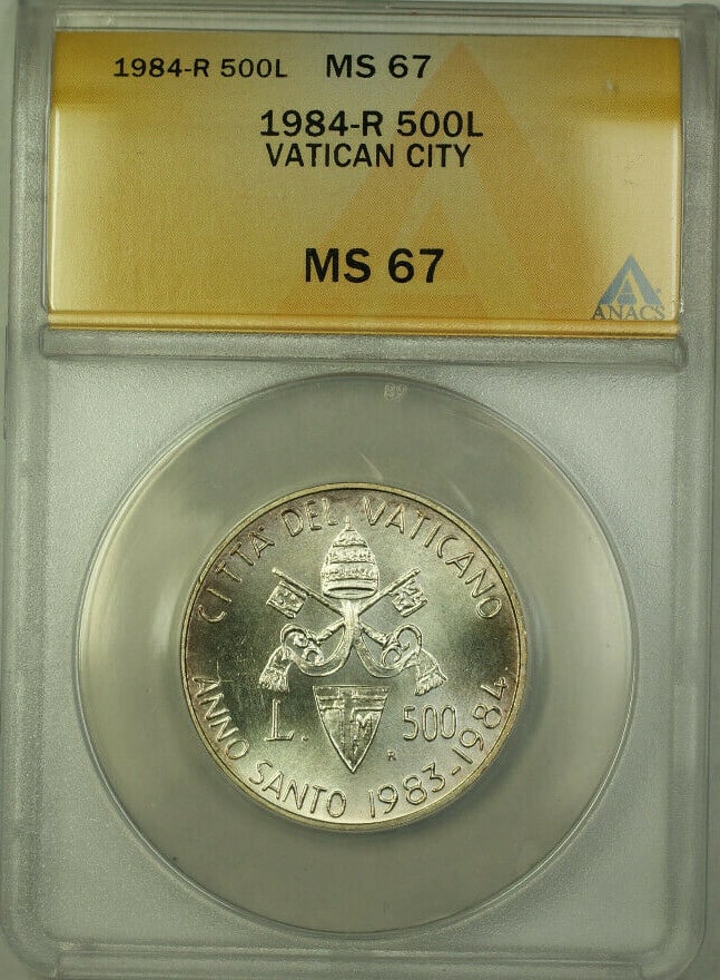 1984 Vatican City 500 Lire Silver Coin ANACS MS 67 Certified Italy (1 of 2)