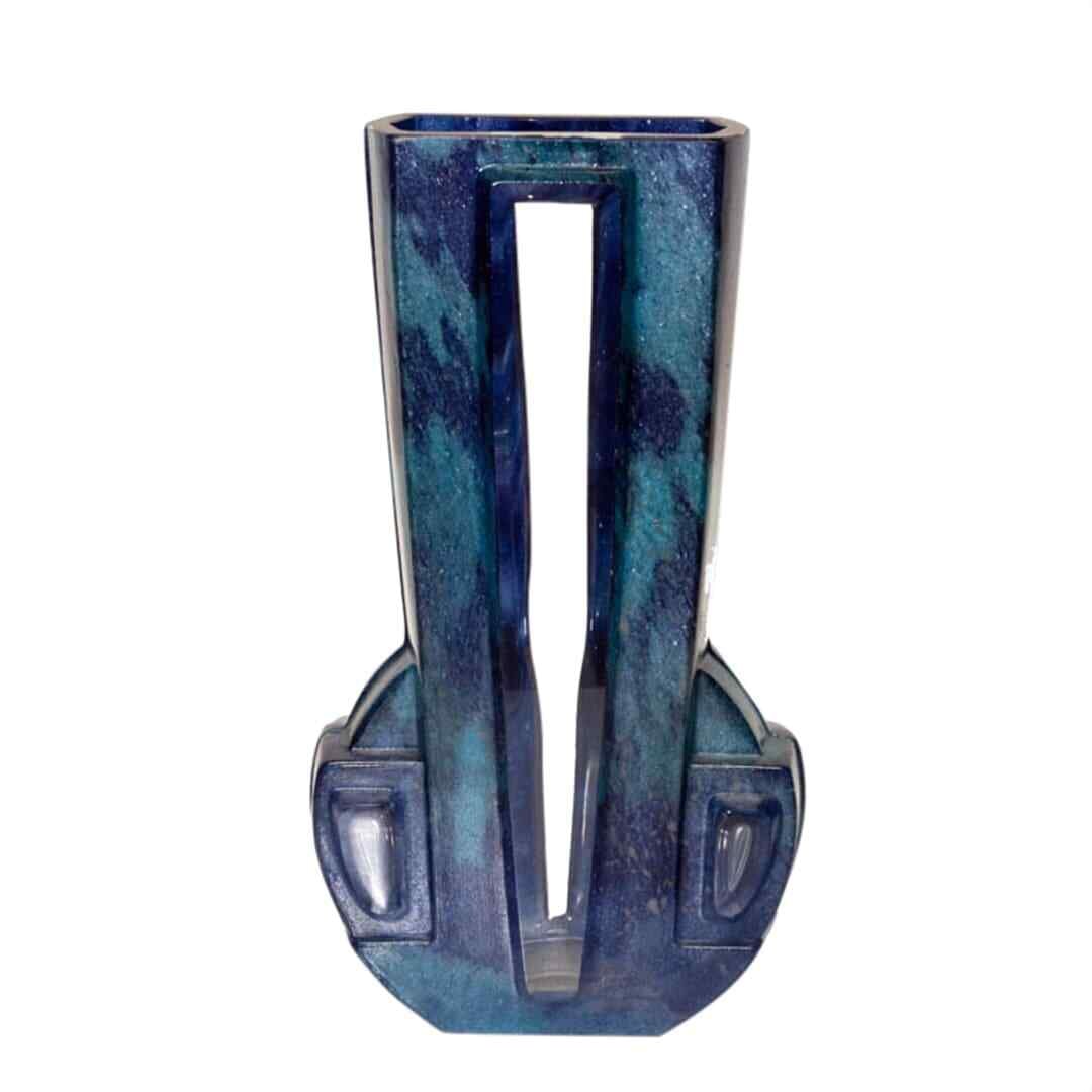 Daum France Art Deco Blue Glass Vase 6x3x11 Inches (1 of 6)