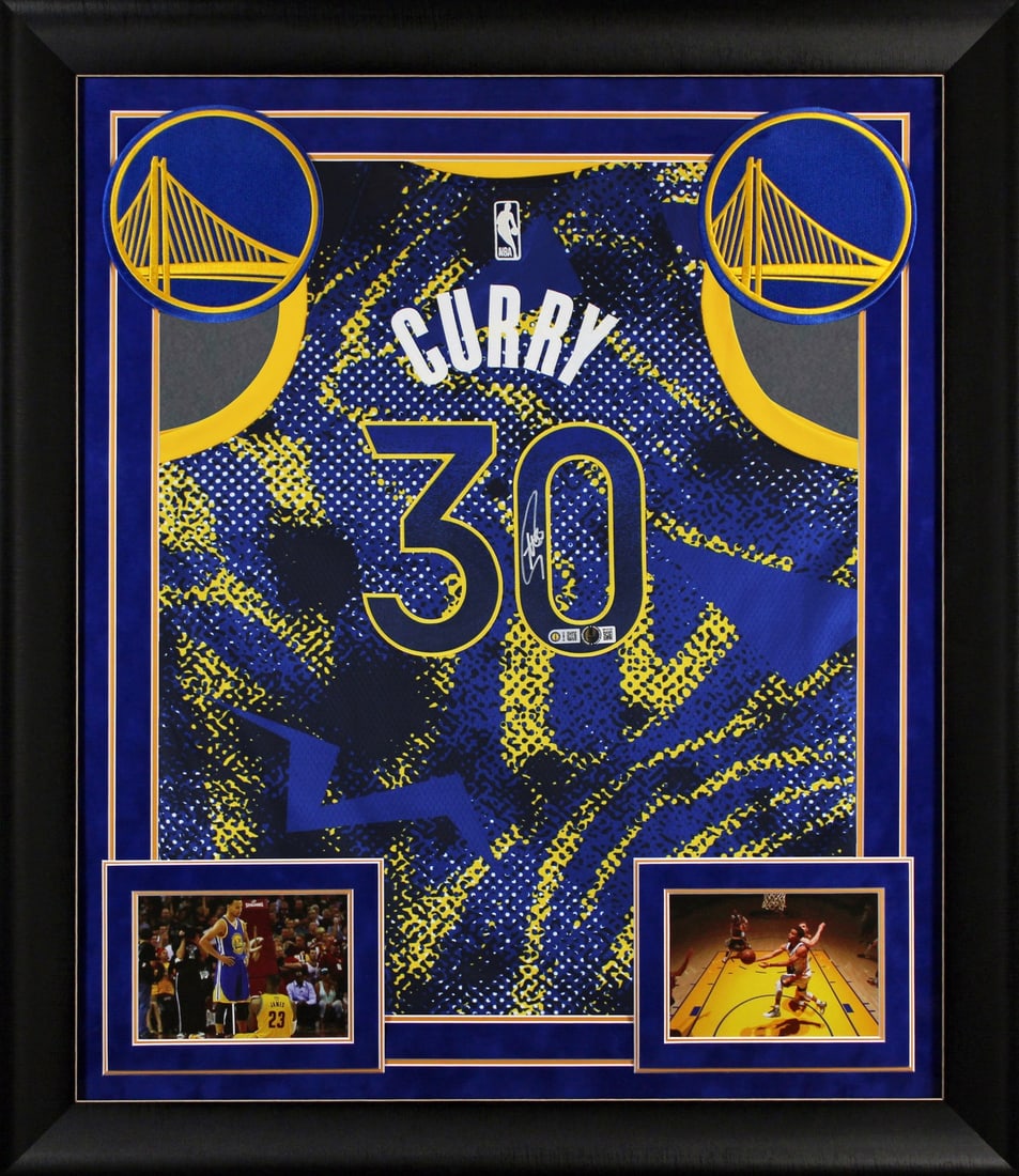 Stephen Curry Signed Blue Nike Select Framed Jersey BAS Witnessed (1 of 2)