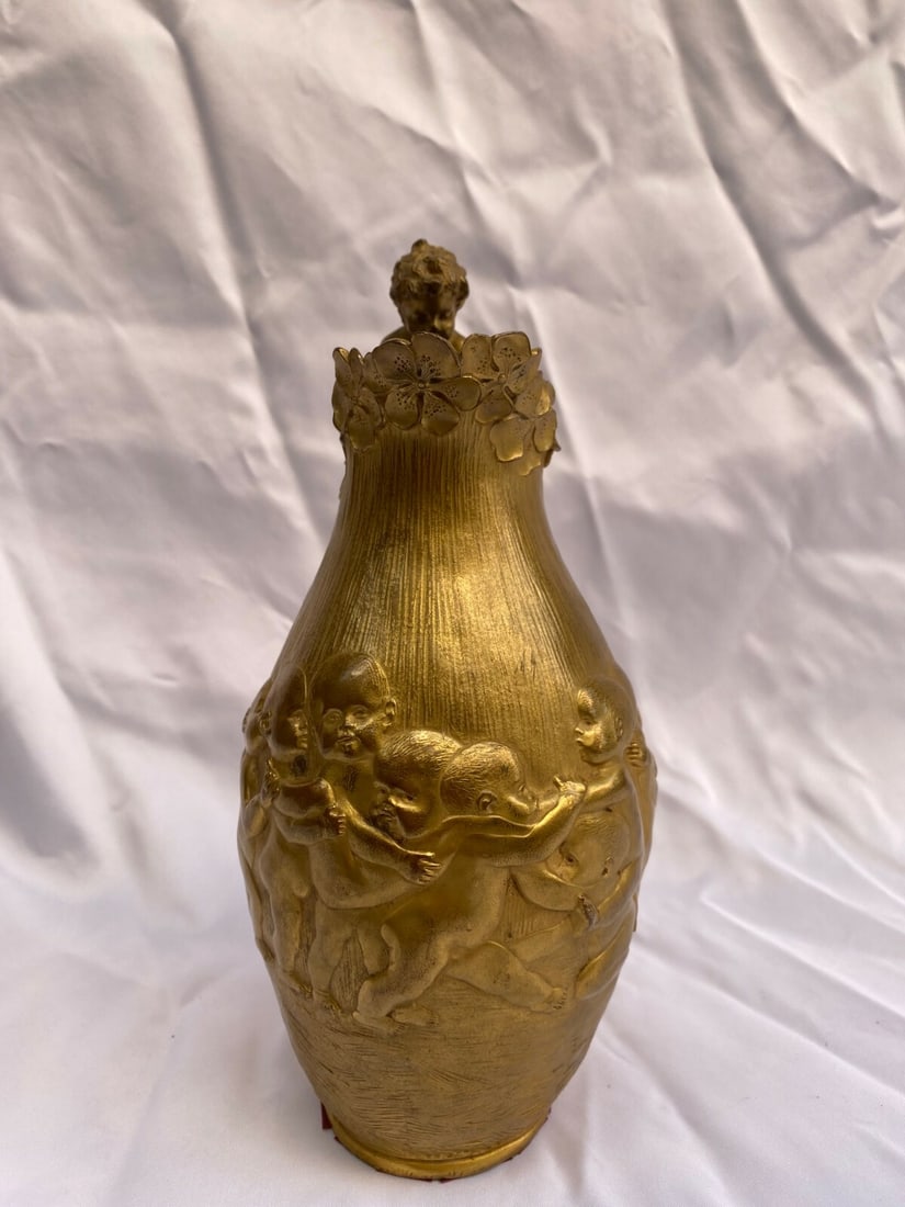 19th Century German Gilt Bronze Pitcher by Hans Stoltenberg-Lerche: 19th Century German Gilt Bronze Pitcher by Hans Stoltenberg-Lerche This exquisite late 19th century German gilt bronze pitcher or vase showcases the artistic talent of renowned artist Hans Stoltenberg