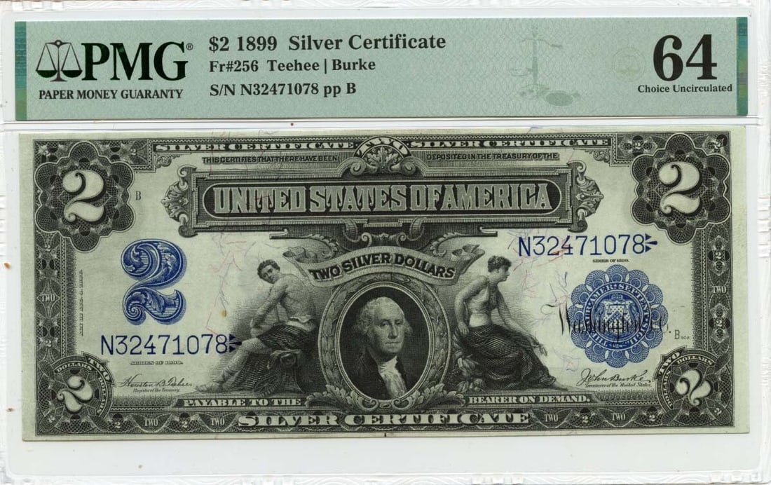1899 $2 Silver Certificate PMG MS64 Uncirculated Gold (1 of 2)