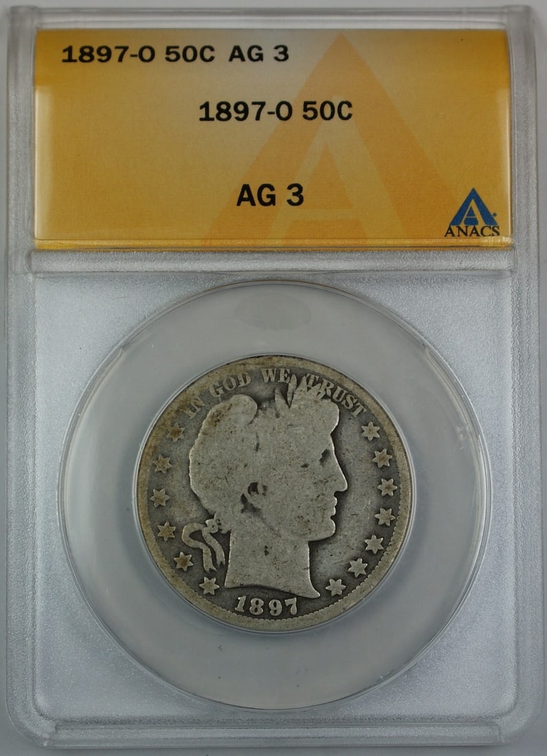 ANACS AG-3 1897-O Silver Barber Half Dollar New Orleans Mint (1 of 2)
