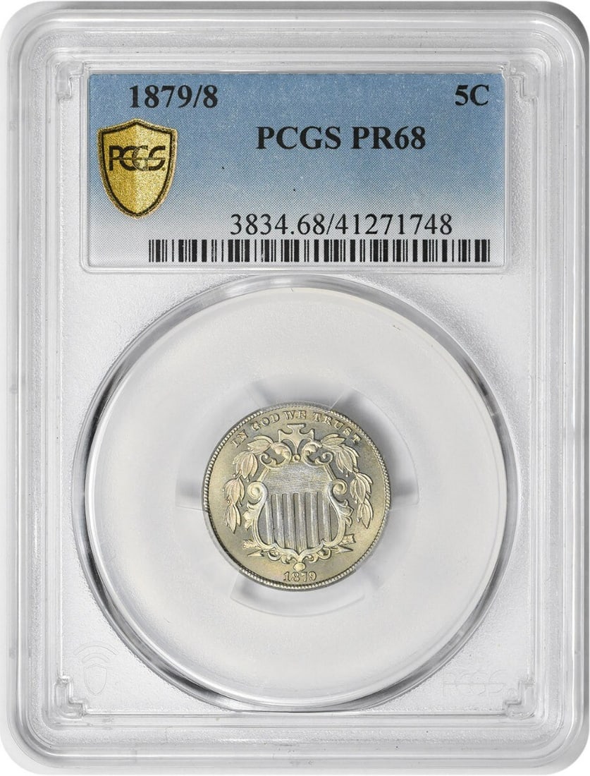 Proof 1879 Over 8 Shield Nickel PCGS PR68 Certified United States Coin (1 of 4)