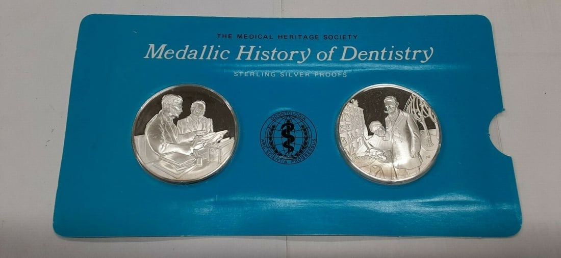 Franklin Mint Sterling Silver Proof Dental History Medals Kirk Johnson Guerini: Franklin Mint Sterling Silver Proof Dental History Medals Kirk Johnson Guerini This set features the Medallic History of Dentistry sterling silver proof medals produced by the Franklin Mint. Each card