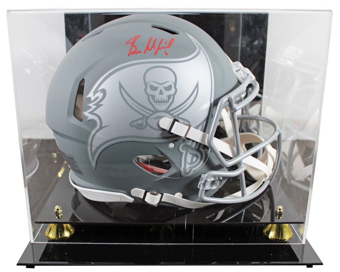 Baker Mayfield Signed Buccaneers Slate Helmet with Beckett Authentication: Baker Mayfield Signed Buccaneers Slate Helmet with Beckett Authentication This authentic Tampa Bay Buccaneers full-size Speed Proline helmet features the signature of quarterback Baker Mayfield, addin