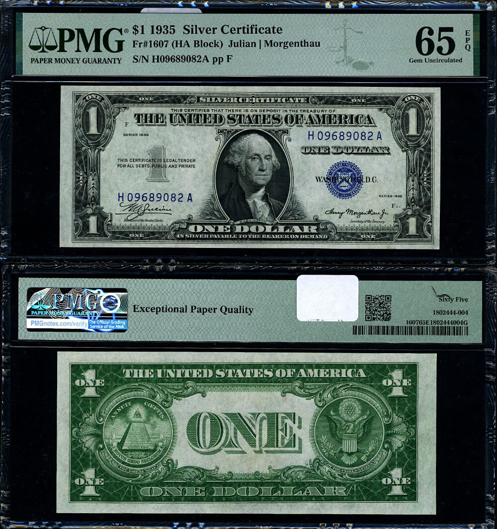 1935 $1 Silver Certificate FR. 1607 H-A Block PMG Gem CU65 EPQ (1 of 3)