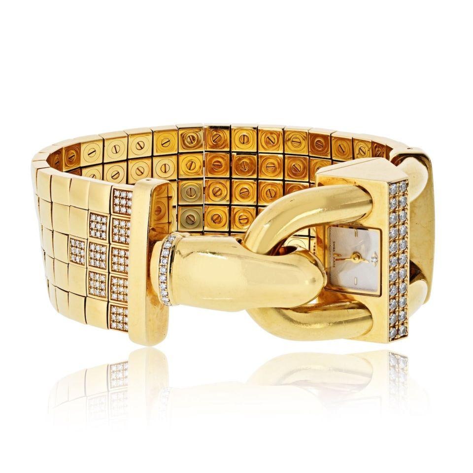 Cadenas Five Row Diamond 18K Gold Bracelet Watch by Van Cleef & Arpels: Cadenas Five Row Diamond 18K Gold Bracelet Watch by Van Cleef & Arpels This Van Cleef & Arpels Cadenas five row ladies bracelet watch is crafted from 18K yellow gold and elegantly combines the essence
